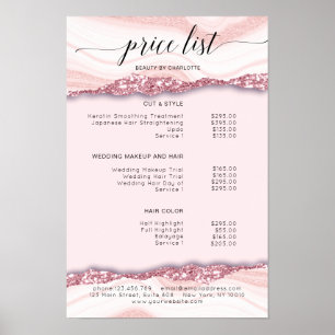 Poster Cartaz de lista de preços rosa, brilho, moderno