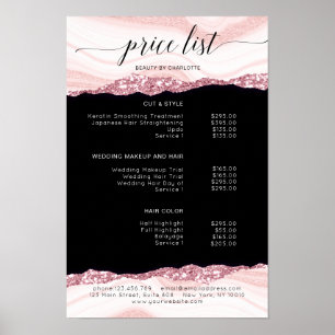 Poster Cartaz de lista de preços rosa-preto moderno com b