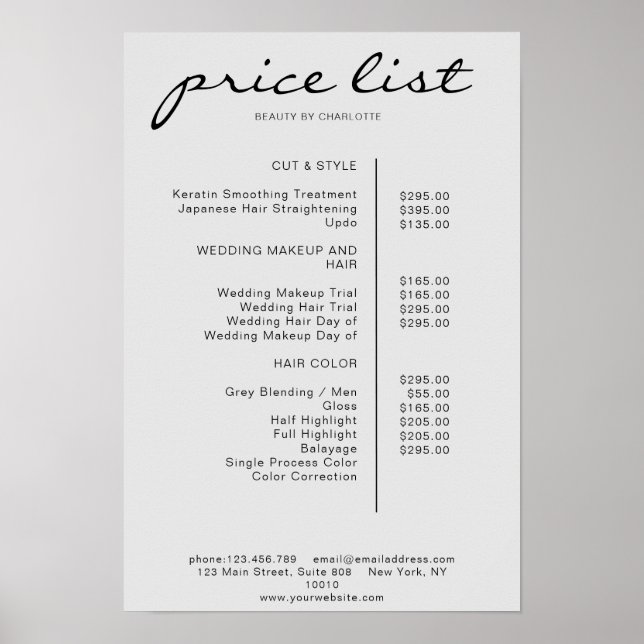 Poster Cartaz de Lista de Preços Simples Moderno (Frente)