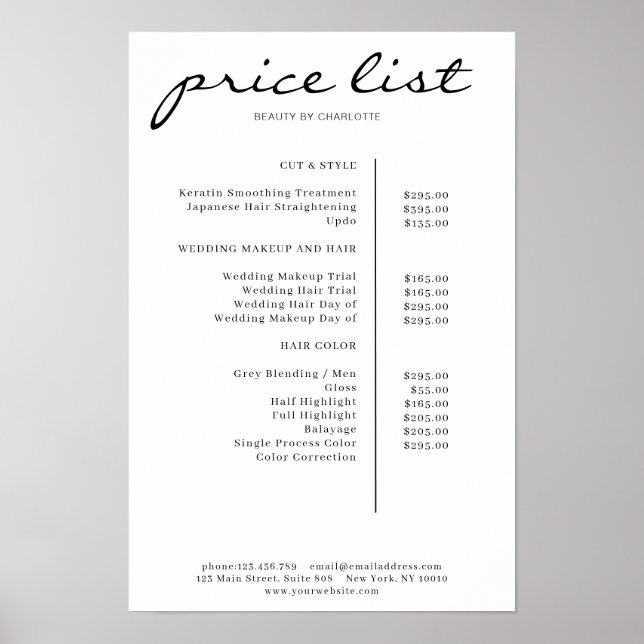 Poster Cartaz de Lista de Preços Simples Moderno (Frente)