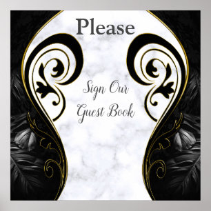 Poster Cartaz de Livro de Visitas Abstrato Preto - Mármor