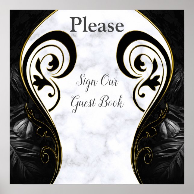 Poster Cartaz de Livro de Visitas Abstrato Preto - Mármor (Frente)