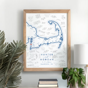 Poster Cartaz de Livro de Visitas Azul Moderno para Casam