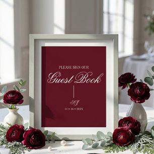 Poster Cartaz de Livro de Visitas de Casamento com Monogr