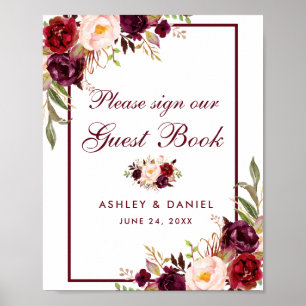 Poster Cartaz de Livro de Visitas de Casamento Floral Bor