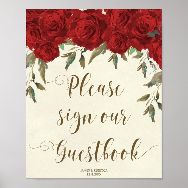 Póster cartaz de livro de visitas de casamento floral de  (Frente)