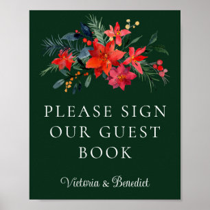 Poster Cartaz de Livro de Visitas de Casamento Floral Ver