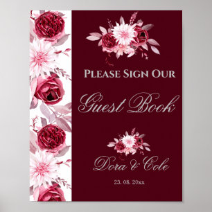 Poster Cartaz de Livro de Visitas de Casamento Rosa Flora