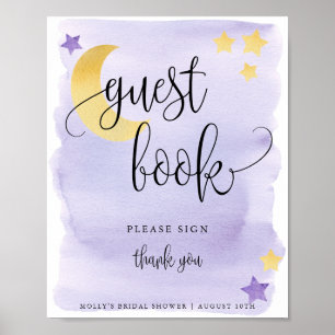 Poster Cartaz de Livro de Visitas de Chás de Bebê Roxo Al