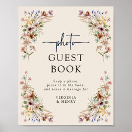 Poster Cartaz de Livro de Visitas Floral Boho