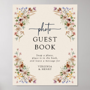 Poster Cartaz de Livro de Visitas Floral Boho