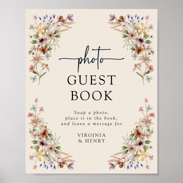 Poster Cartaz de Livro de Visitas Floral Boho (Frente)
