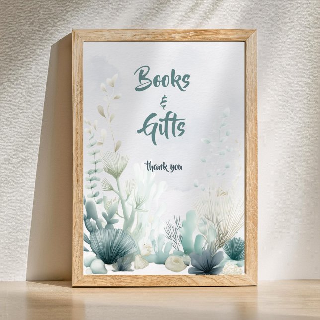 Poster Cartaz de Livros e Presentes para Chá de Bebê Sea  (Books & Gifts Sea You Soon Baby Shower)