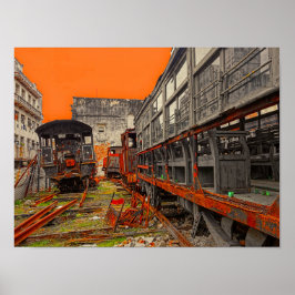 Póster Cartaz de locomotiva e vagões de trem