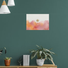 Poster Cartaz de Lótus Aquarela Laranja Rosa