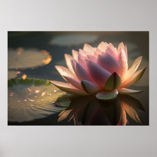 Poster Cartaz de Lótus Rosa na Luz da Manhã
