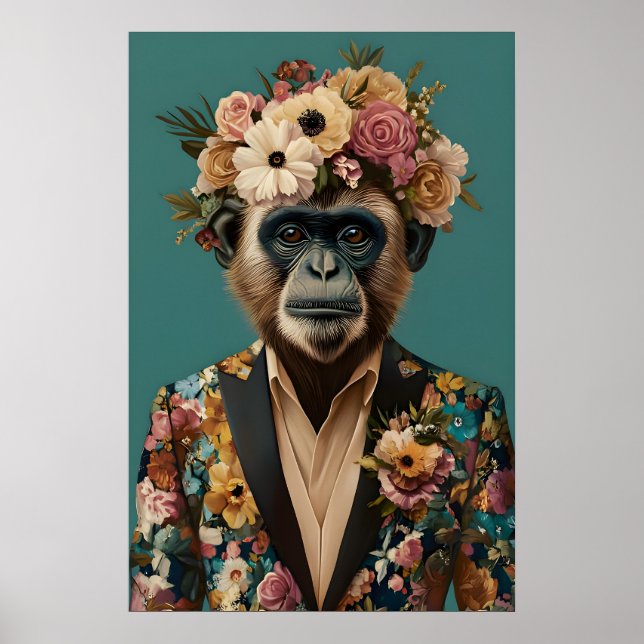 Poster Cartaz de Macaco de Terno, Retrato de Macaco, Óleo (Frente)