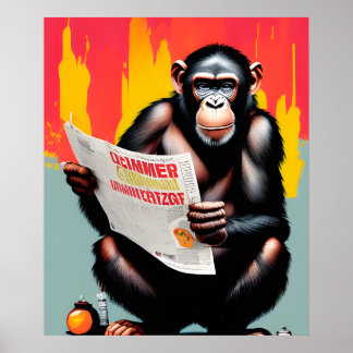Poster Cartaz de Macaco Inteligente Personalizado Arte de
