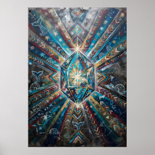Poster Cartaz de Mandala Geométrica de Cristal Dourado Az