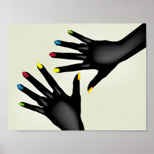 Poster Cartaz de Mãos Pretas com Unhas Pintadas