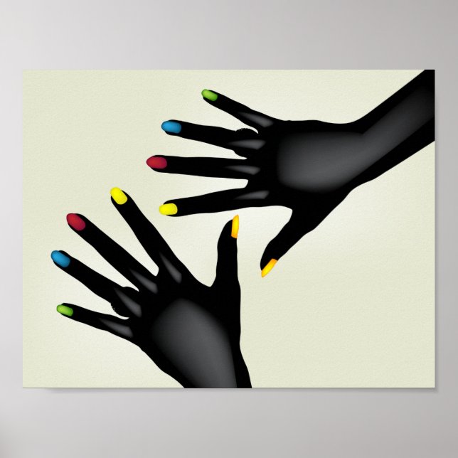 Poster Cartaz de Mãos Pretas com Unhas Pintadas (Frente)