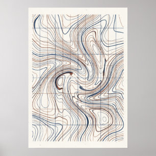 Poster Cartaz de Mapa Abstrato de Linha de Contorno