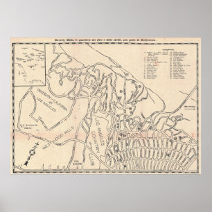 Poster Cartaz de Mapa Antigo de Beverly Hills 1930