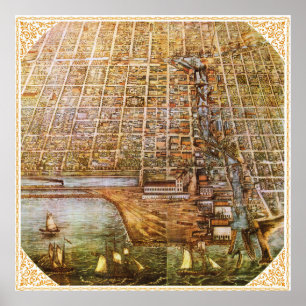 Poster Cartaz de Mapa Antigo de Chicago 1856