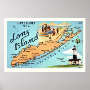 Poster Cartaz de Mapa Antigo de Long Island