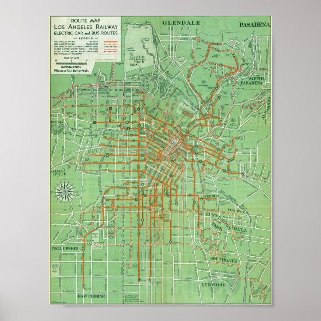 Poster Cartaz de Mapa Antigo de Los Angeles 1935 (Frente)