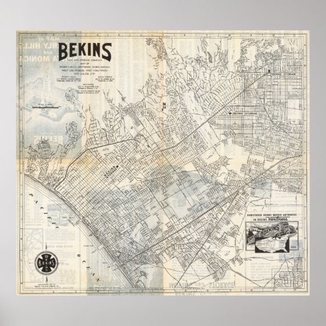 Poster Cartaz de Mapa Antigo de Los Angeles 1940 (Frente)
