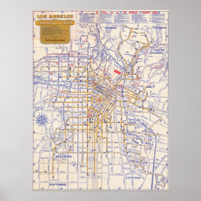 Poster Cartaz de Mapa Antigo de Los Angeles 1946 (Frente)
