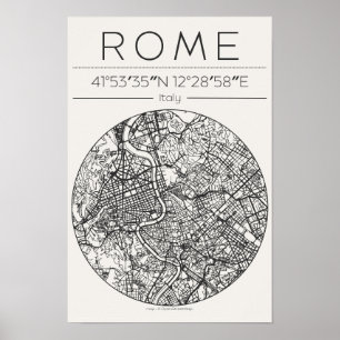 Poster Cartaz de Mapa Circular da Cidade de Roma Arte Min