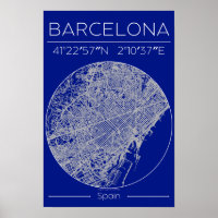 Cartaz de Mapa da Cidade de Barcelona em Blueprint