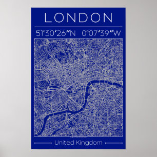 Poster Cartaz de Mapa da Cidade de Londres em Blueprint M