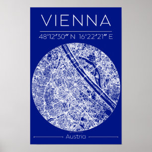Poster Cartaz de Mapa da Cidade de Viena em Blueprint Min