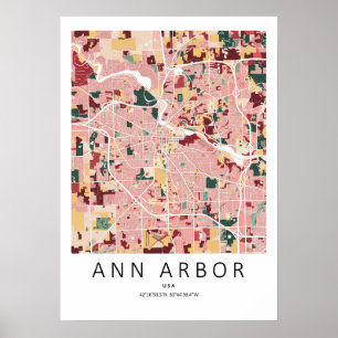 Poster Cartaz de Mapa de Ann Arbor Michigan Arte Modern