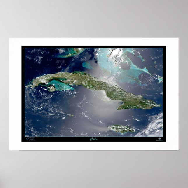 Póster cartaz de mapa de satélite de Cuba (Frente)
