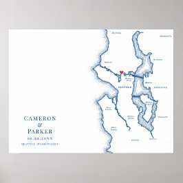 Poster Cartaz de Mapa de Seattle Azul Marinho para Livro