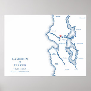 Poster Cartaz de Mapa de Seattle Azul Marinho para Livro