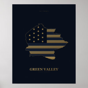 Poster Cartaz de Mapa de Silhueta do Green Valley Califór