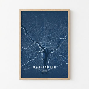 Poster Cartaz de Mapa de Washington D.C. em Azul Arte par