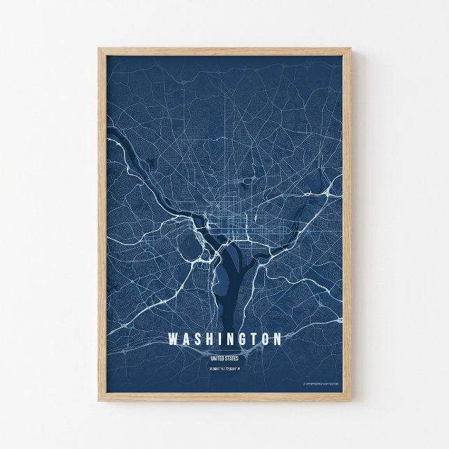 Poster Cartaz de Mapa de Washington D.C. em Azul Arte par (Criador carregado)
