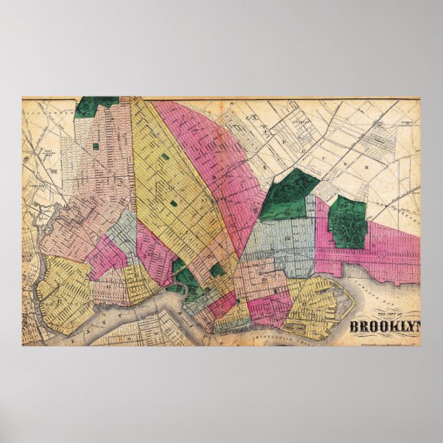 Poster Cartaz de Mapa Detalhado Antigo do Brooklyn (Frente)