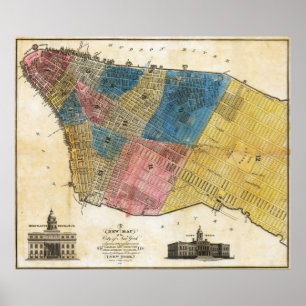 Poster Cartaz de Mapa Detalhado Vintage de Nova York
