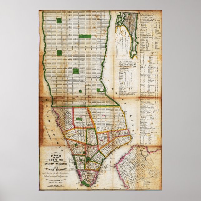 Poster Cartaz de Mapa Detalhado Vintage de Nova York 1832 (Frente)
