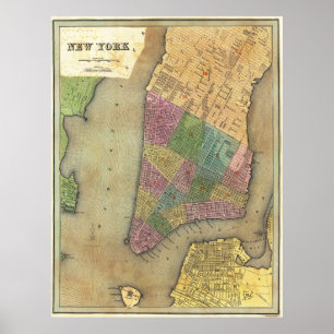 Poster Cartaz de Mapa Detalhado Vintage de Nova York 1838