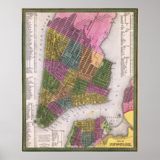 Poster Cartaz de Mapa Detalhado Vintage de Nova York 1854