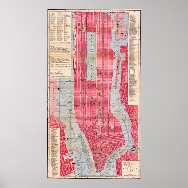 Poster Cartaz de Mapa Detalhado Vintage de Nova York 1893 (Frente)