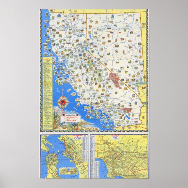 Poster Cartaz de Mapa Ilustrado Antigo de São Francisco (Frente)